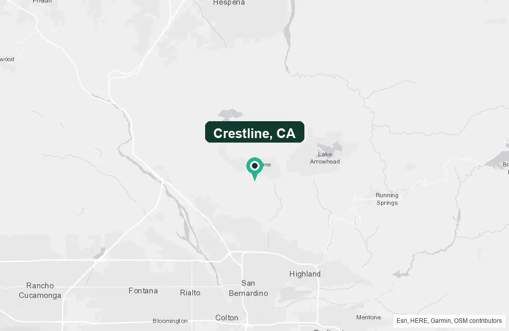 Map of Crestline, California and the surrounding San Bernardino County area service area